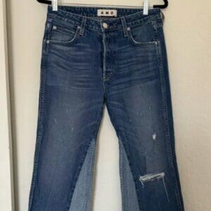 AMO Denim Bootcut Flare Babe Dive Bar Destroy Mixed Colorblock Rework Style Jean